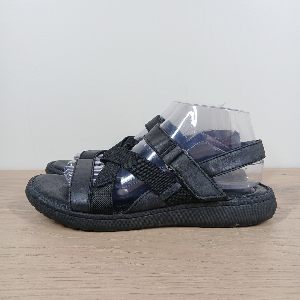 Born Black Leather and Elastic Strappy Sandals